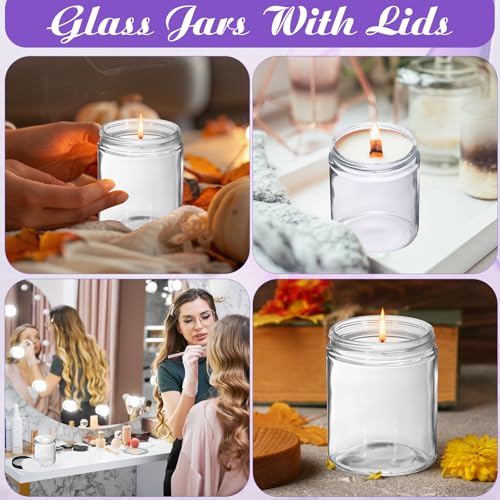 8 oz Clear Glass Candle Jars with Black Lids - 6 Pack for Candle Making