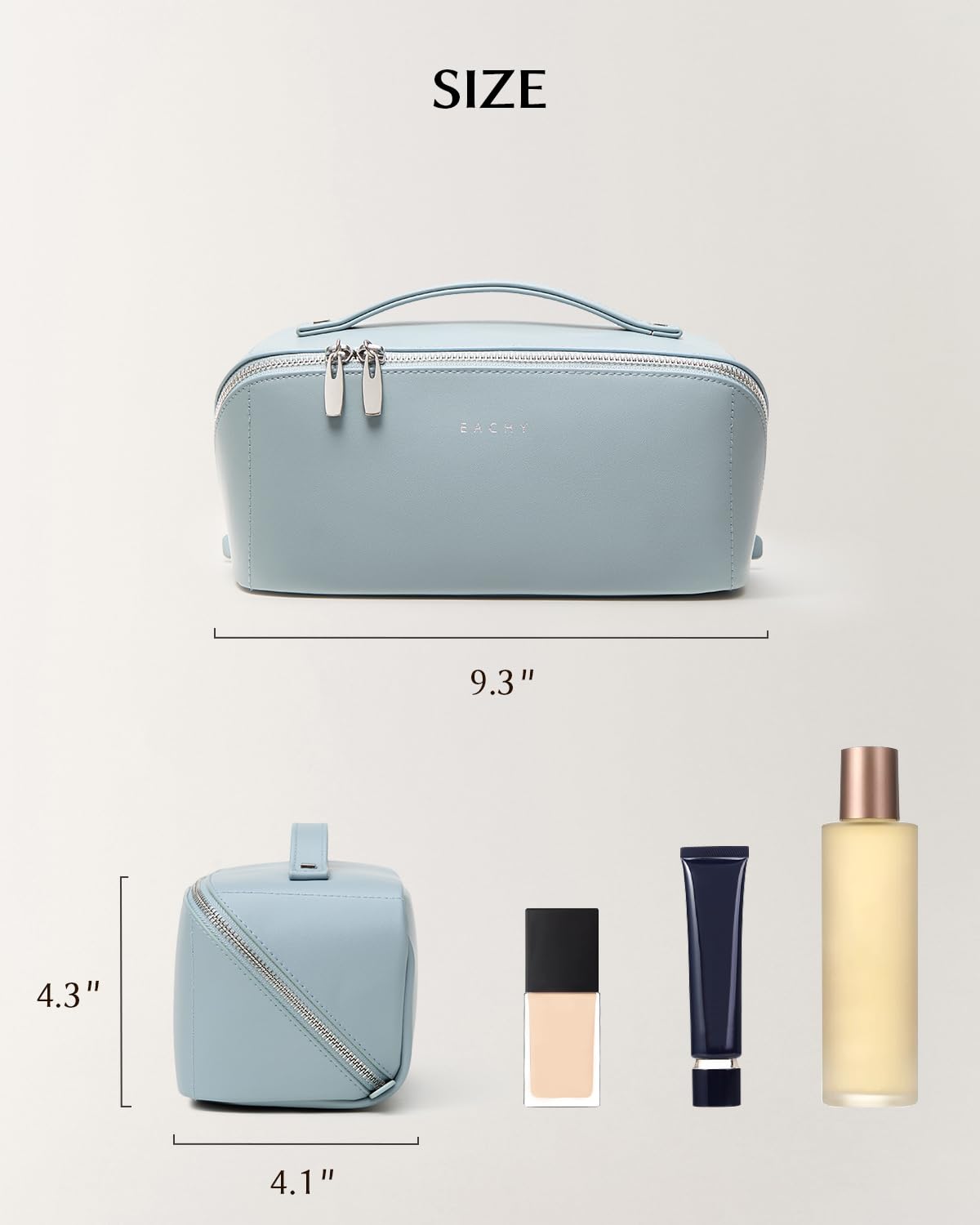 EACHY Travel Makeup Bag, 2.0 Cosmetic Bag for Women, Waterproof PU Leather,Flat Open Portable Toiletry Bag for Skincare, Brushes & Travel Essentials