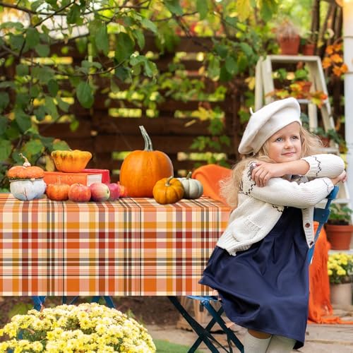 3-Pack Orange Plaid Fall Tablecloths - 54x108 Inches for Thanksgiving