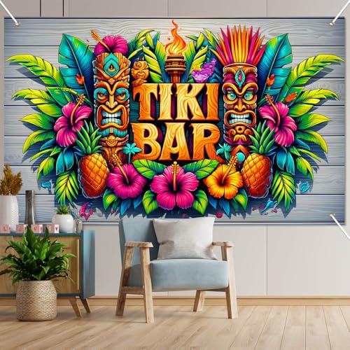 Tiki Bar Aloha Banner - 71 x 43 Inch Hawaiian Luau Party Decoration