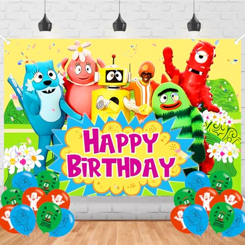 Yo Gabba Birthday Banner 5x3ft Photo Backdrop for Kids Party
