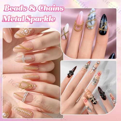 Gold Caviar Beads & Nail Chains Kit for Acrylic Nails - 0.8-2mm