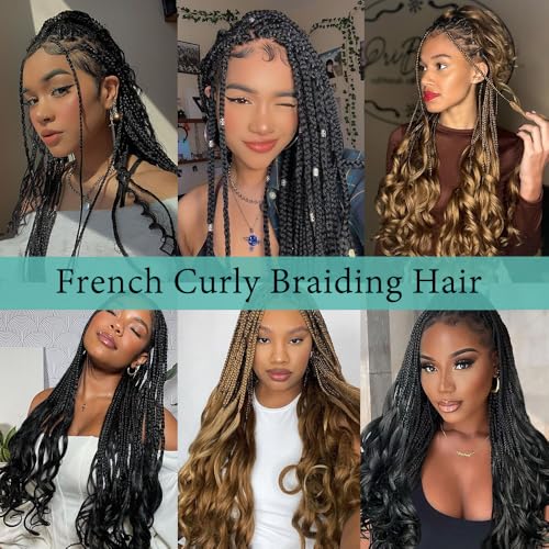 French Curl Braiding Hair,24 Inch Curly Hair 8 Packs Bouncy Crochet