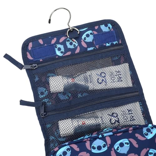 Disney Stitch Travel Toiletry Bag - Foldable Blue Cosmetic Organizer
