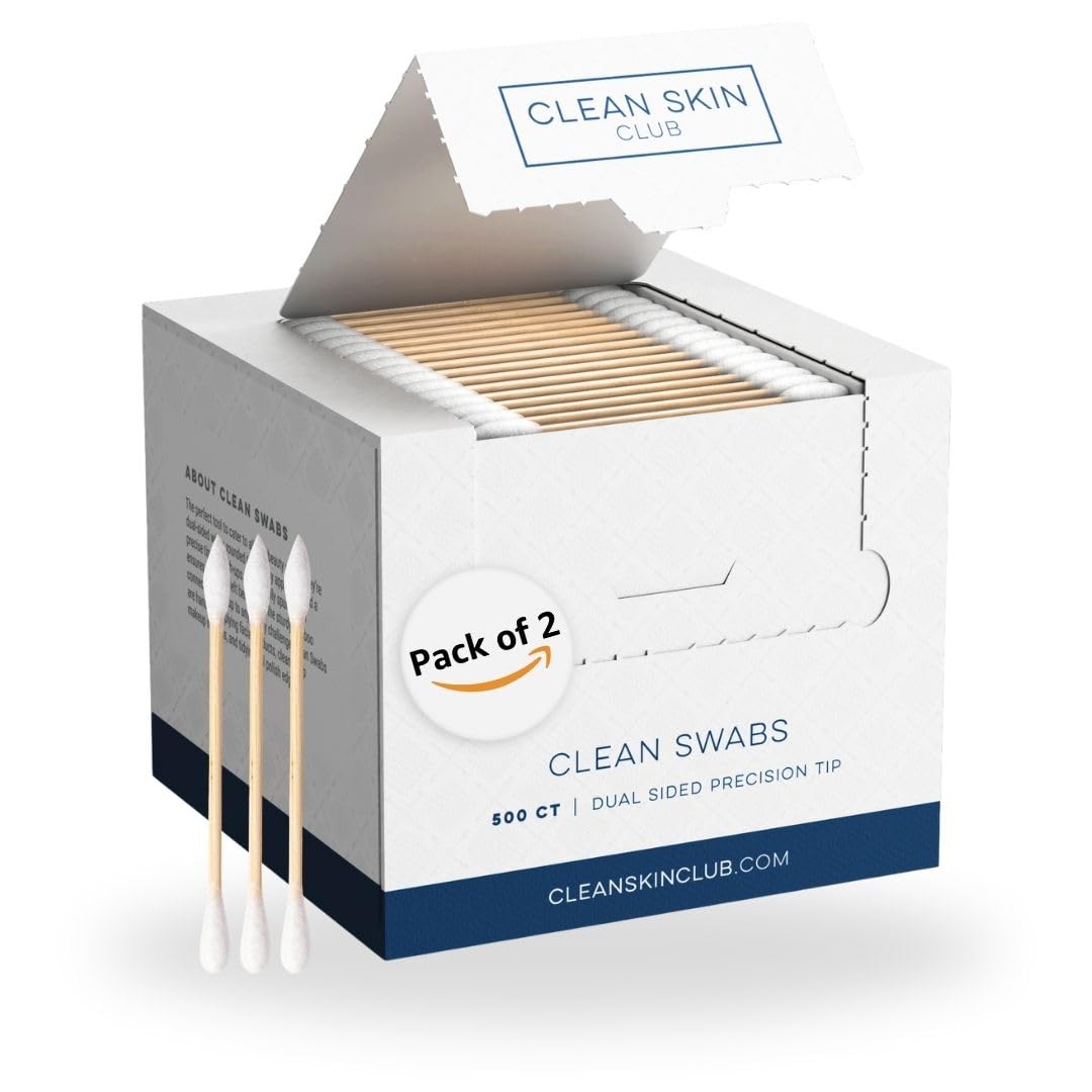 Clean Skin Club Clean Swabs - Biodegradable Organic Cotton & Bamboo | 500 Count for Makeup & Nail Polish Touch-ups