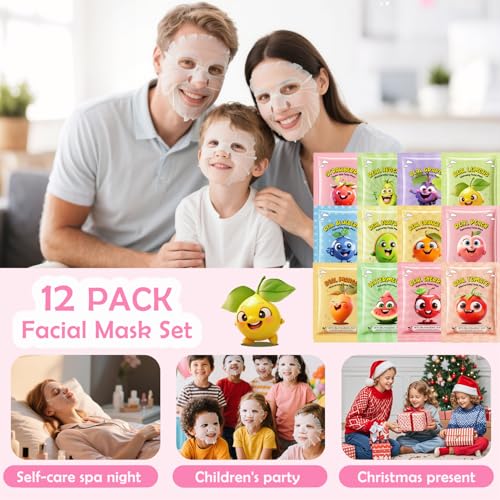 12 Pack Fruit Face Masks for Kids – Hydrating, Gentle Sheet Masks