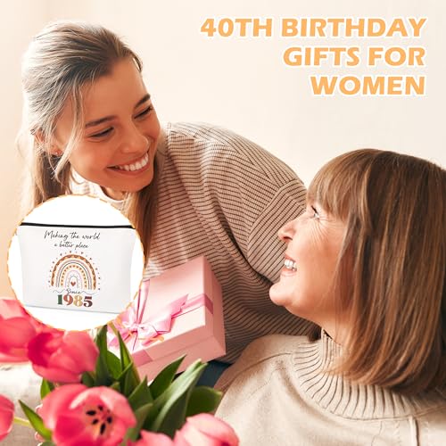 40th Birthday Gifts for Women Her - Personalized Makeup Bag, Natural Stone Bracelet & Keychain - 1985 Inspired 40 Year Old Decoration - 40th Birthday Decoration Gifts