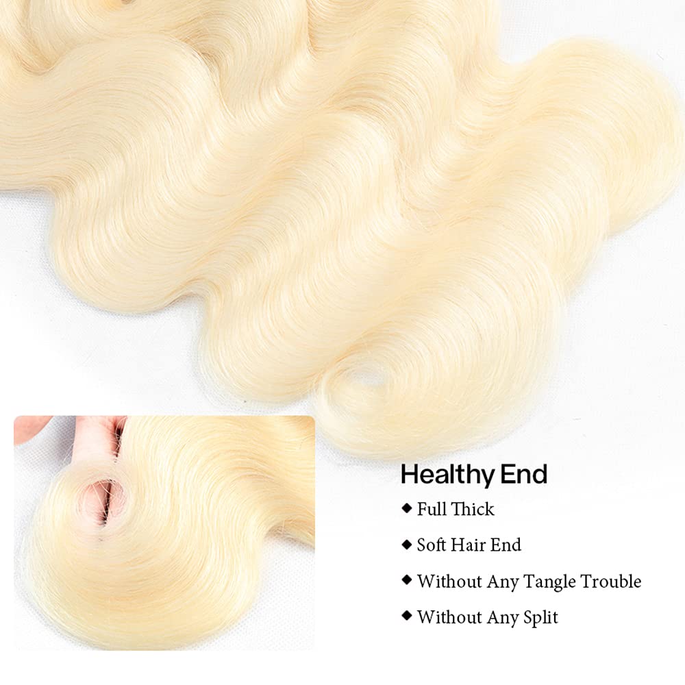 Blonde Bundles Human Hair 613 Body Wave Bundles 22 24 26 inch AuokMar Double Weft 3 Bundle 8A Grade 613 Blonde Body Wave Bundle Human Hair Extensions
