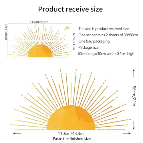 Large Boho Half Sun Wall Decal - Removable Vinyl Sticker for Kids Room