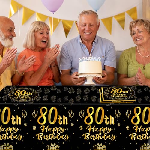 80th Birthday Party Decorations Kit - Black Gold Tableware Set