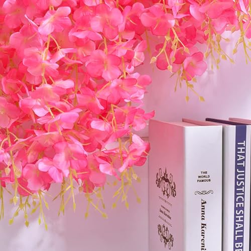 Artificial Wisteria Hanging Flowers - 12 Pack Dark Pink Silk Vines