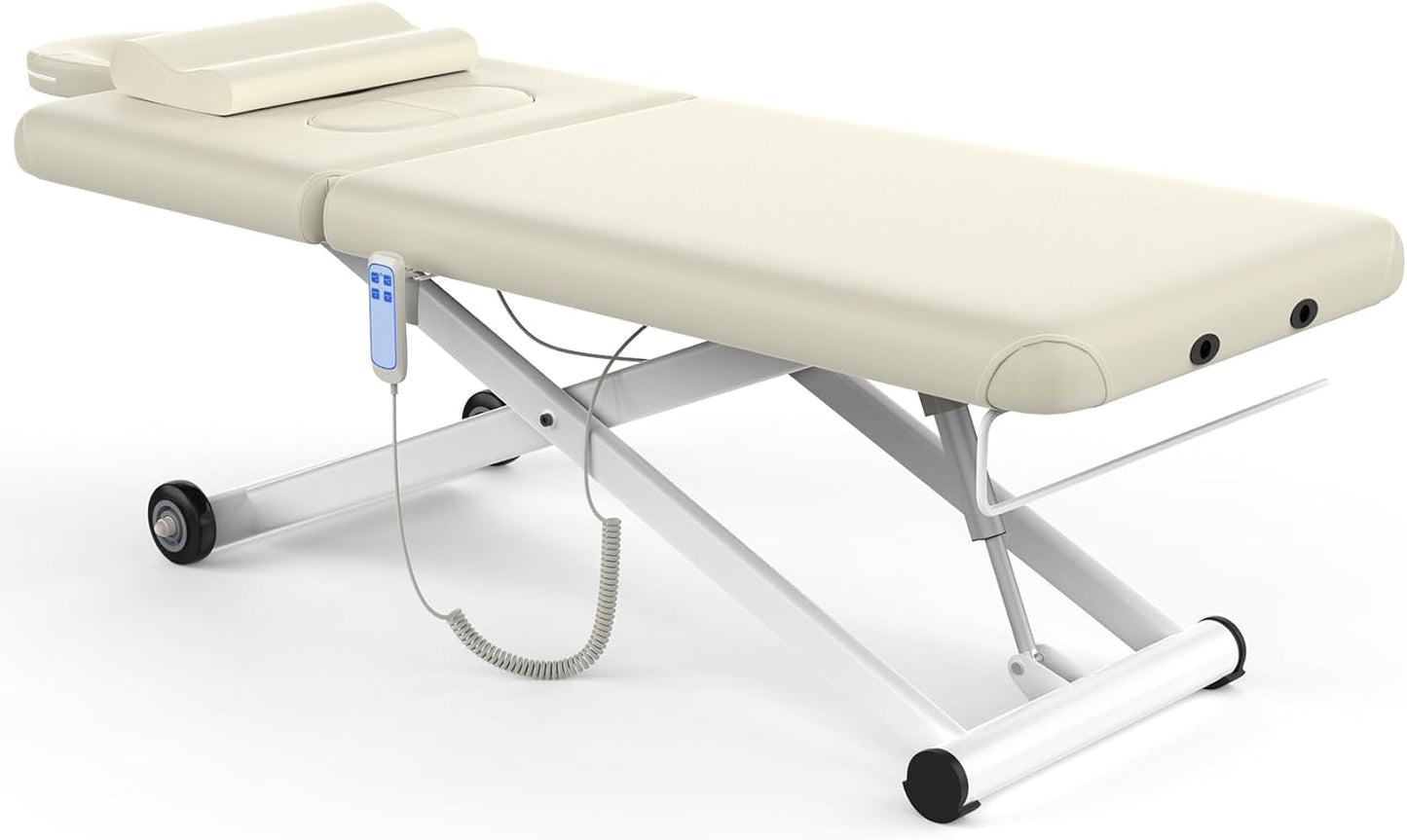 Electric Massage Table - Heavy Duty 2 Motor Adjustable Lift for Spa & Treatment | 31.2" Wide x 75" Long, White