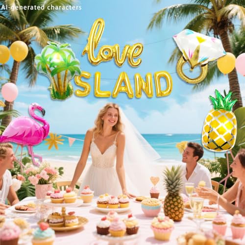 Tropical Island Bachelorette Balloons Set - Flamingo, Pineapple & Ring