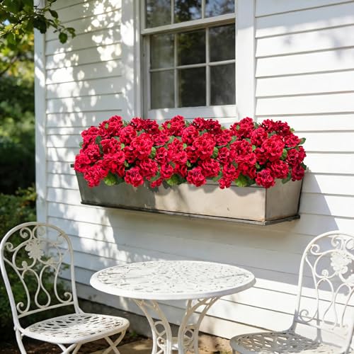 17" Artificial Geranium Flowers - 8 Pcs Red Silk Plants for Outdoors