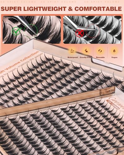 Geeneiya Manga Lash Clusters with Spikes, D Curl, 10-16mm, Voluminous Eyelash Extensions