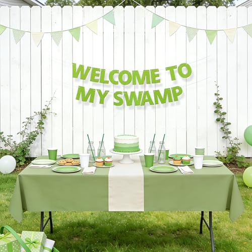 Welcome to My Swamp Banner - Green Glitter Party Decoration