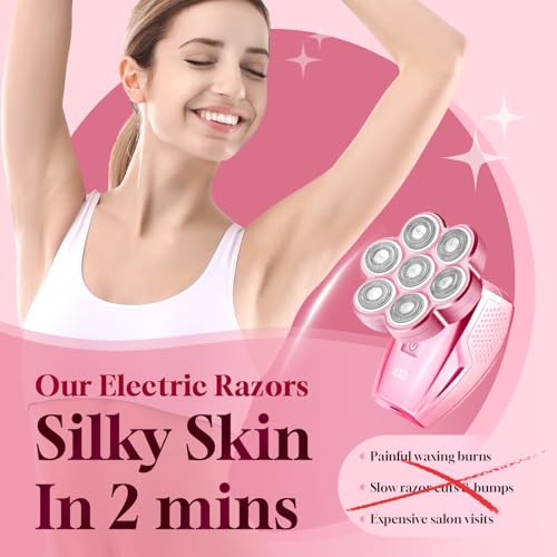Electric Razors for Women 120min Cordless Painless Hair Remover 7D Floating Head IPX7 Waterproof for Legs Face Bikini Line