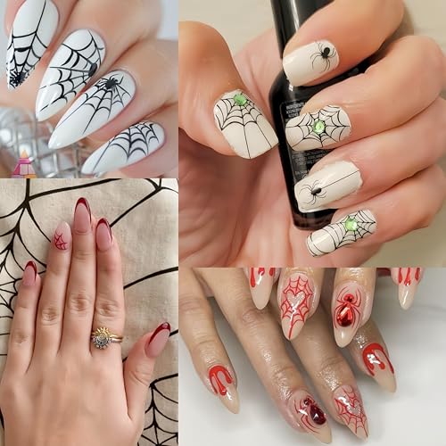 SHUXILIN Halloween Spider Web Nail Stickers 6 Sheets Self-Adhesive 3D Nail Art Decals for Women & Girls - Spider Web Design