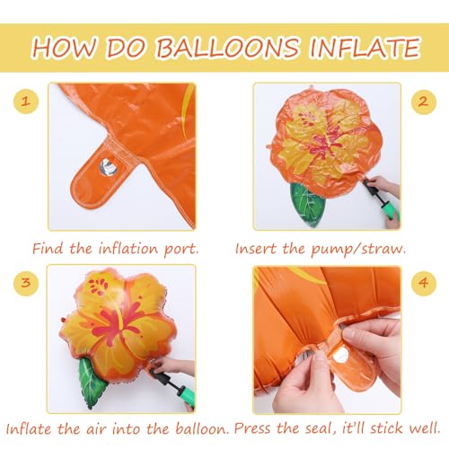Tropical Hibiscus Flower Foil Balloons & Palm Leaves Set