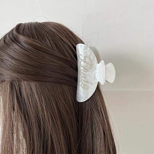 DUOJINSANXI White 2-Pack Bridal Claw Hair Clips Rhinestone Logo for Wedding & Party