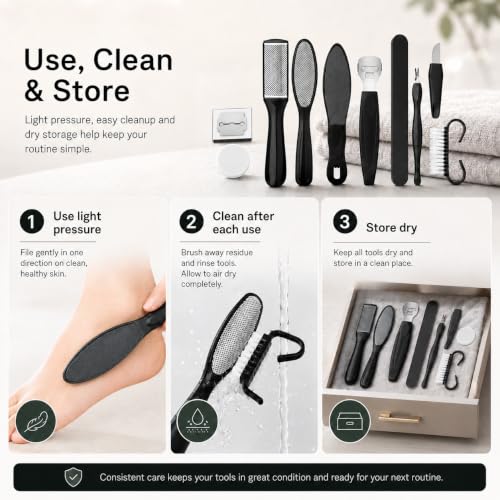 10-in-1 Pedicure Kit with Callus Shaver & Foot Files - Black