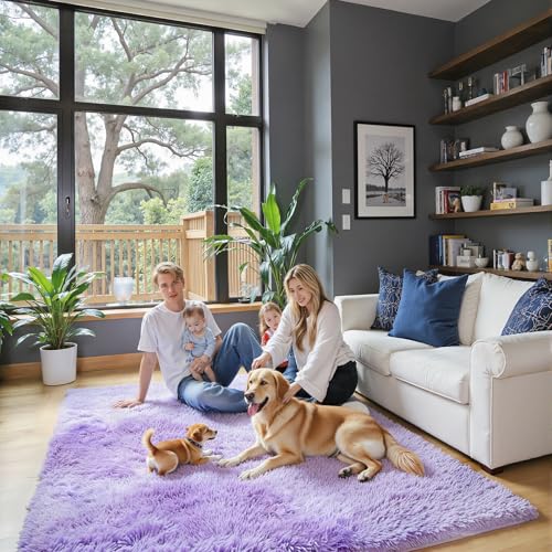 Purple Starry Small Shag Area Rug 2x3 - Soft Non-Slip Indoor Carpet
