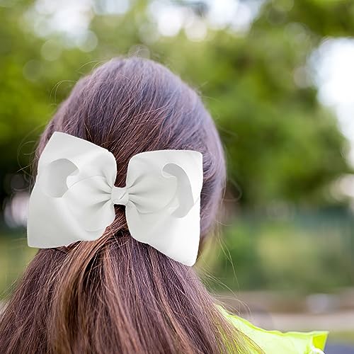 Jeffan White 8-Inch Grosgrain Ribbon Hair Bows for Girls & Toddlers - Pack of 10