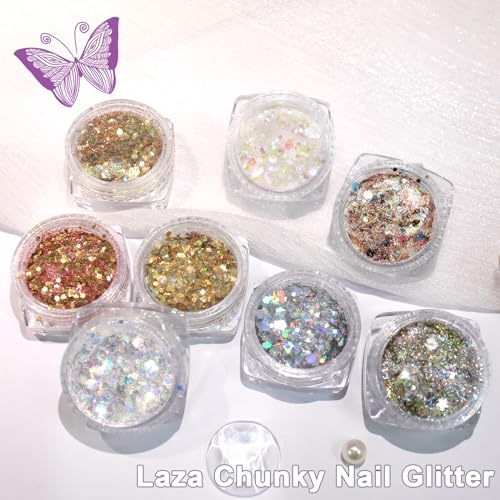 Laza 8-Color Iridescent Nail Art Glitter Powder Set