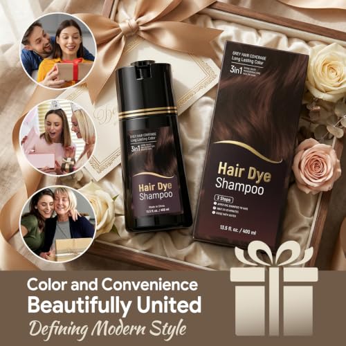 JUANCHI Dark Brown Hair Dye Shampoo 3-in-1 for Gray Hair Coverage - 400ml
