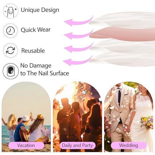 GJJBQTT Pink7 3D Flower Press-On Nails with Butterfly & Bow Design, Medium Almond Fake Nails, Reusable for Women