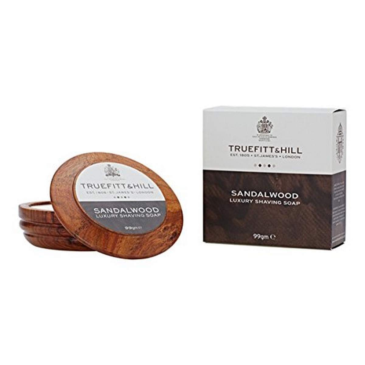 TRUEFITT & HILL Sandalwood Luxury Shaving Soap in Wooden Bowl, 1 Pound, Blue, 99g/3.3oz
