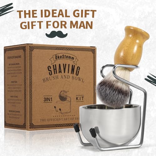 Shaving Brush and Bowl - Bamboo Shaving Brush for Men with Synthetic Badger Bristle, Starter Men¡¯s Shaving Kit for Wetting Shave
