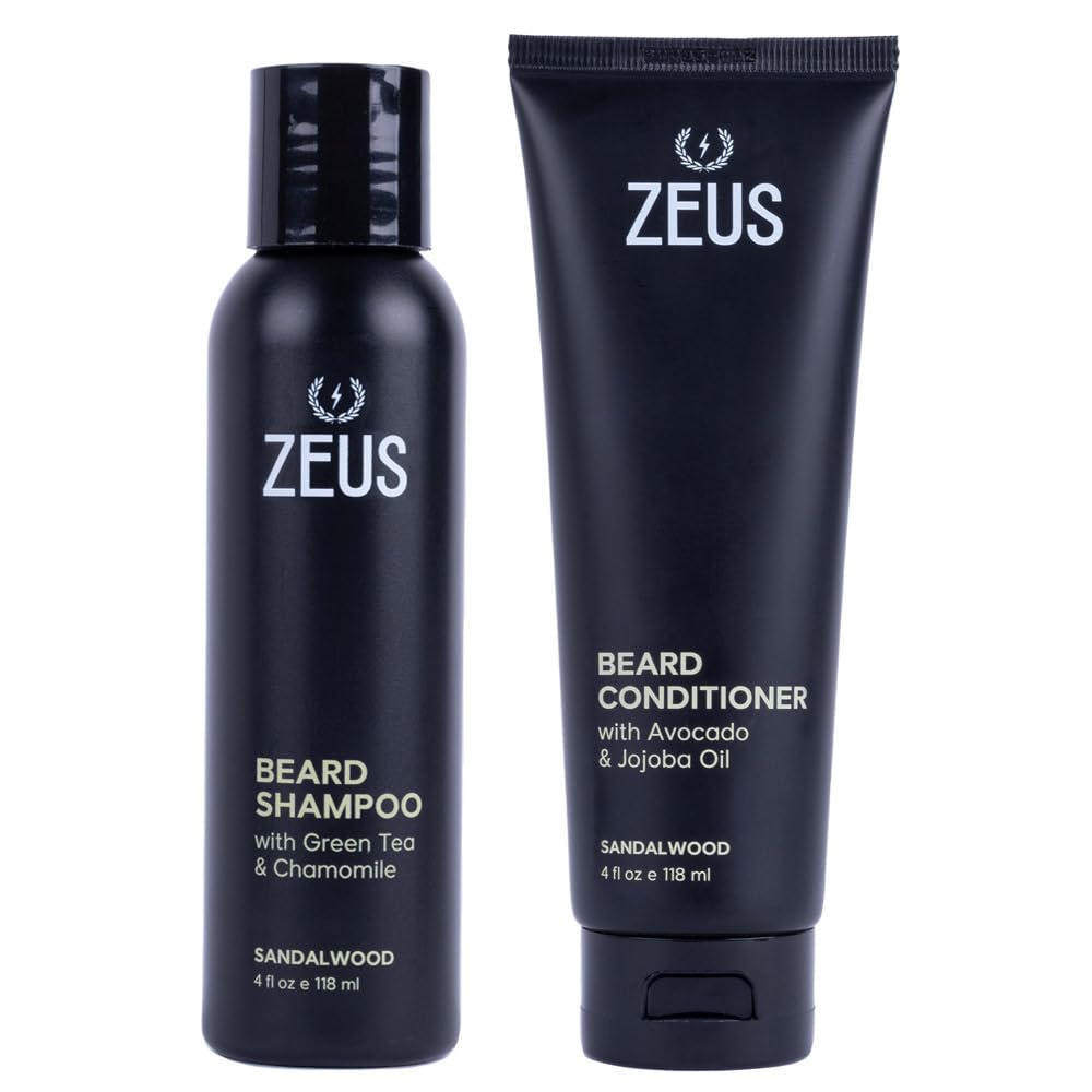 Italian Cypress Beard Wash Set for Men - Green Tea & Essential Oils | Hydrating Shampoo & Conditioner Duo for Soft, Strong Facial Hair