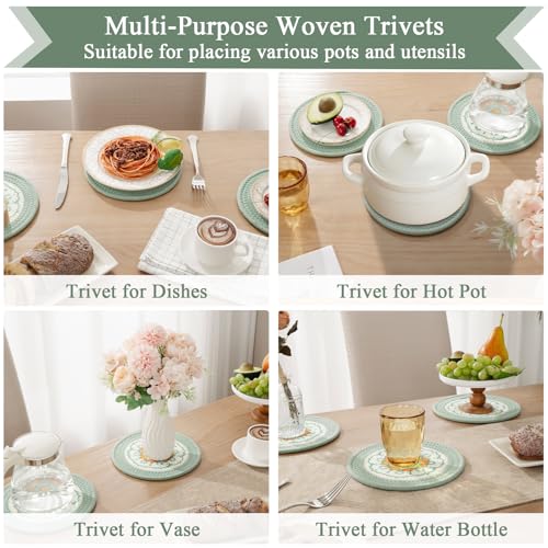 SHACOS Sage Green Cotton Trivet Mats - 8 Inch, 4 Pack