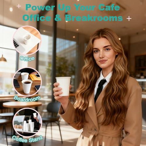 100 Count 8 oz Disposable White Paper Coffee Cups - Leak-Resistant