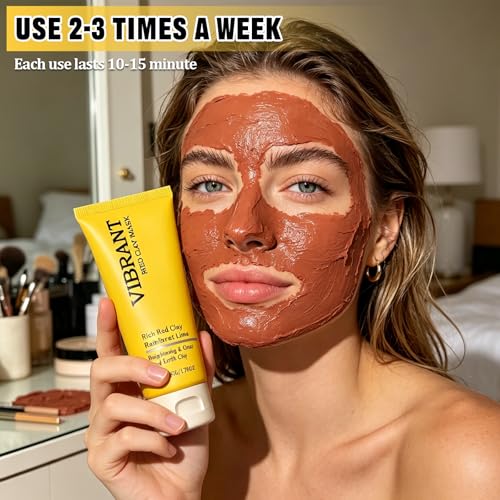 Afalin Red Clay Face Mask Set with Silicone Brush - Pore Cleansing Mud Mask