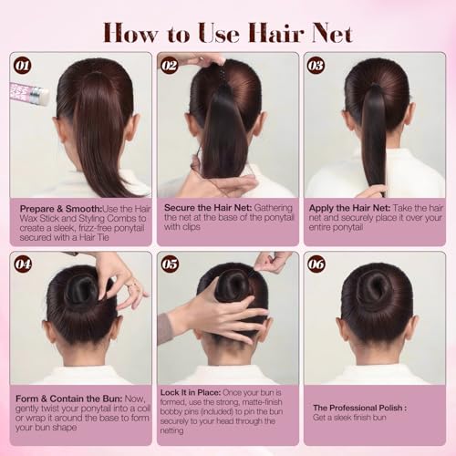 Black Hair Donut Bun Maker Kit - 4 Sizes, 20 Hair Nets, Bobby Pins & Wax Stick
