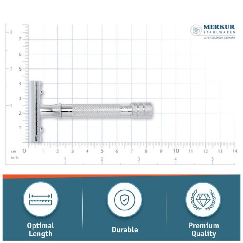 MERKUR 33C Double Edge Safety Razor, Three-Piece Design, Closed Comb, Short Handle, Bright Chrome Finish, Made in Germany