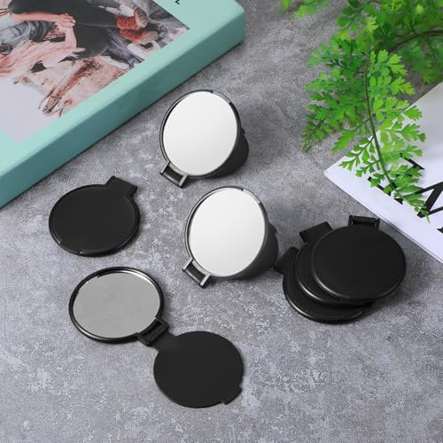 50 Pcs Black Round Compact Folding Pocket Mirror - Portable Mini Makeup Mirrors