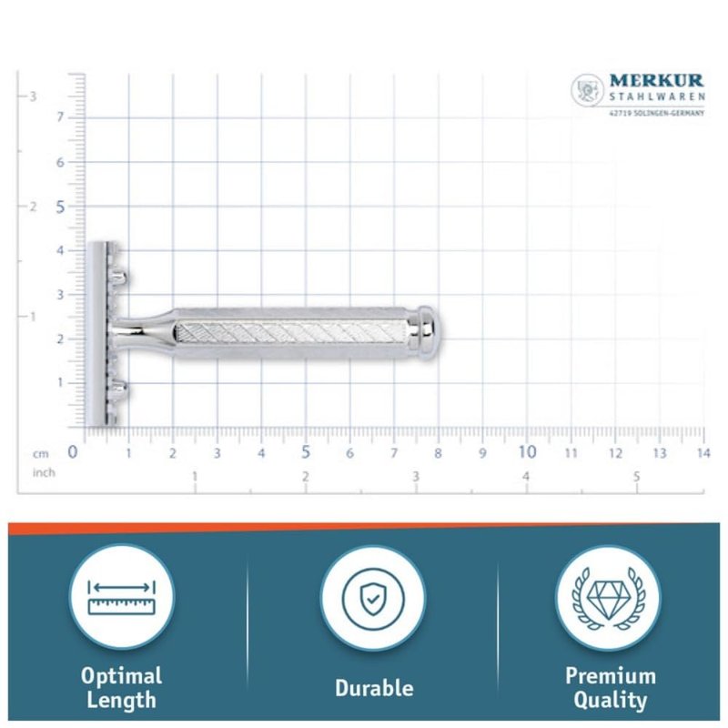 MERKUR 41C Double Edge Safety Razor, Open Tooth Comb, Three-Piece Design, Standard Handle, Bright Chrome Finish, Made in Germany