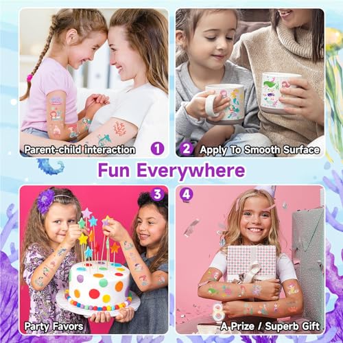 50 Sheets Mermaid Temporary Tattoos for Kids, Ocean Party Favors
