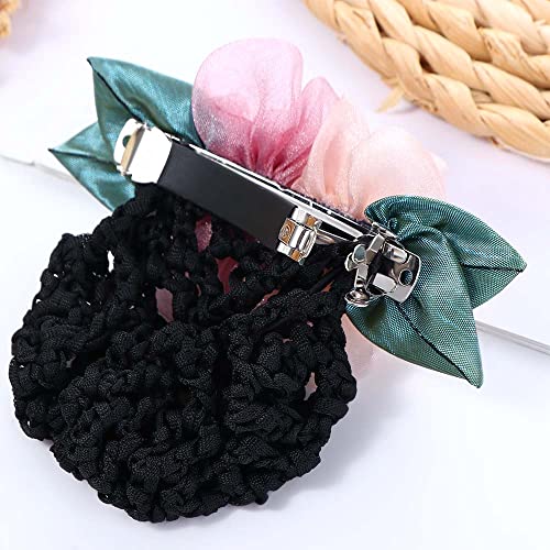 2Pcs Floral Hair Bun Cover Net with Spring Clips for Professional Work