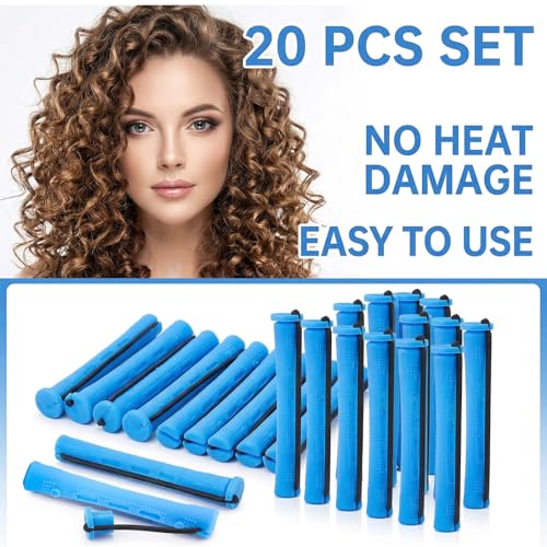 20 Pcs Blue Plastic Perm Rods for Hair Curling - 0.35 Inch