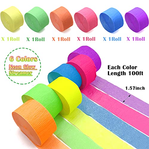 Glow in the Dark Neon Crepe Paper Streamers - 600 Feet Party Decorations