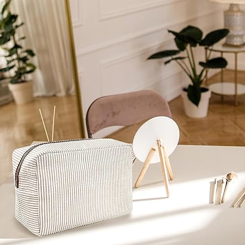 GFU Seersucker Cosmetic Bag for Women - Large Travel Makeup Organizer