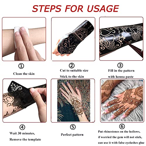 Indian Arabian Henna Tattoo Stencils Kit - 12 Reusable Body Art Templates