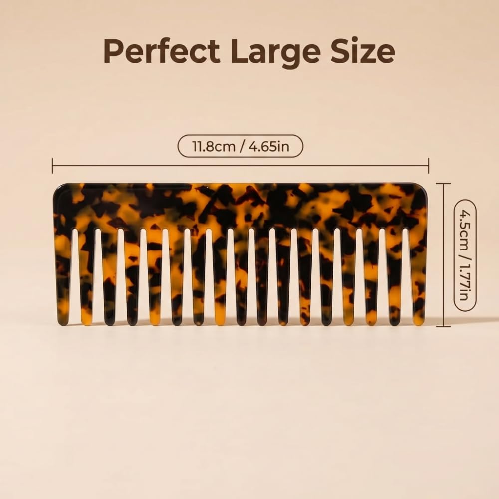 Marble Patterned Hair Comb Set - Large Wide Tooth Detangling Combs for Thick Curly Hair | Ivory Color