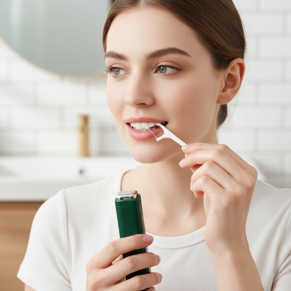 Portable Floss Dispenser with 100 Pcs Dental Floss, 2026 NEW Refillable for Home, Restaurant, and On-the-Go Oral Care for Family Hotel Travel (White)