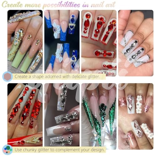 qiipii Red Nail Rhinestones 3 Boxes Multi-Shapes Flatback Gems for Nail Art & Crafts