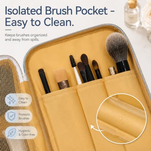 KUOSHI Blue Travel Makeup Bag with Open Flat Design & Waterproof Material